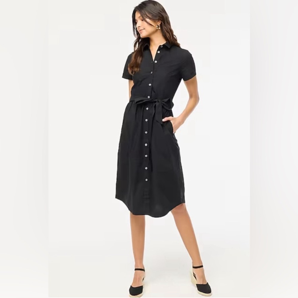 J. Crew Factory Black Button-Front Midi Shirt Dress